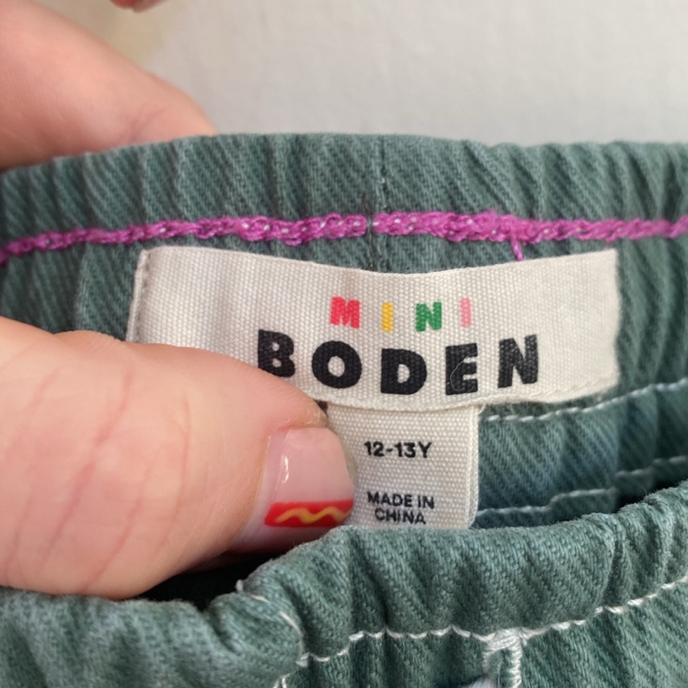 Mini Boden Girls Sz 12-13 Green Cargo Pants Elastic Waist Pull-On Stretch Cotton - Picture 5 of 8